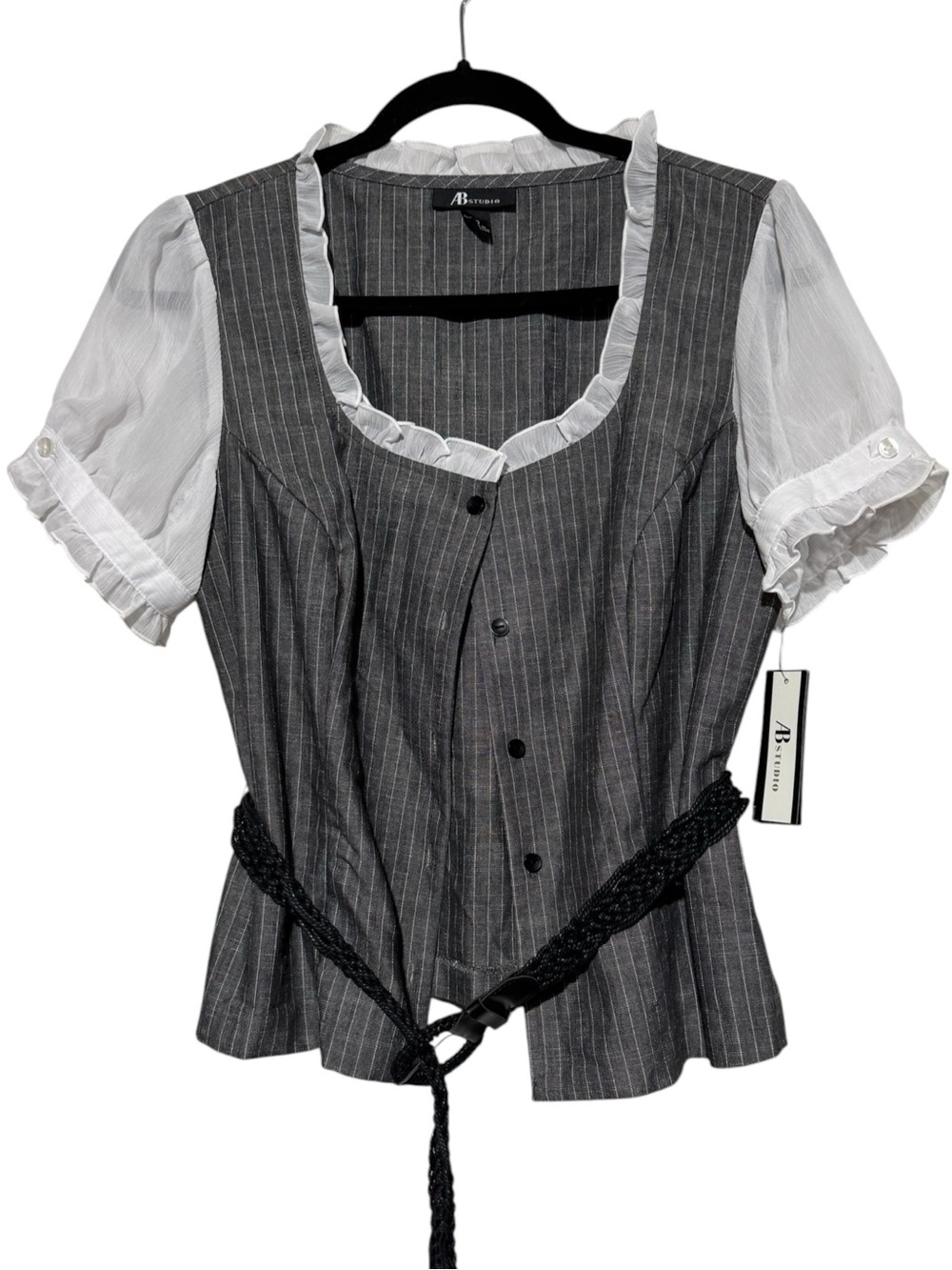 NWT Y2K Dark Academia Layered Top Size 10 Light Goth Coquette Girl Vest Striped